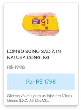 Lombo Suíno Sadia In Natura Congelado Kg