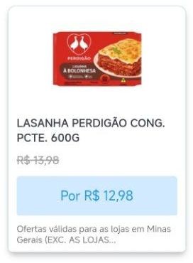 Lasanha Perdigão Congelada Pacote 600g