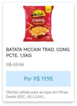 Batata McCain Tradicional Congelada Pacote 1,5kg