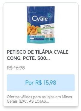 Petisco de Tilápia Cvale Congelado Pacote 500g