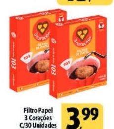 Filtro de Papel 3 Corações 103 Com 30 Unidades